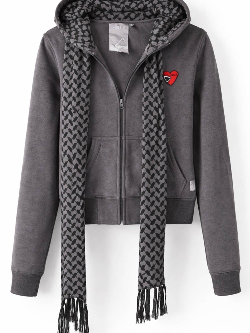 🖤 HELLZ Zip-Up Hoodie w/ Scarf Detail – Edgy Streetwear